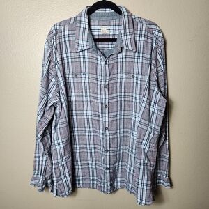 carbon2cobalt Mens Double Cloth Gray Plaid Buttonfront Cotton Shirt-Size XXL
